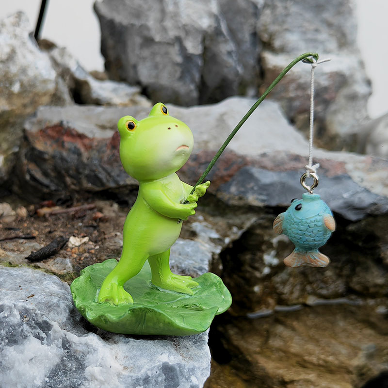 水池青蛙钓鱼摆件古法鱼缸造景庭院假