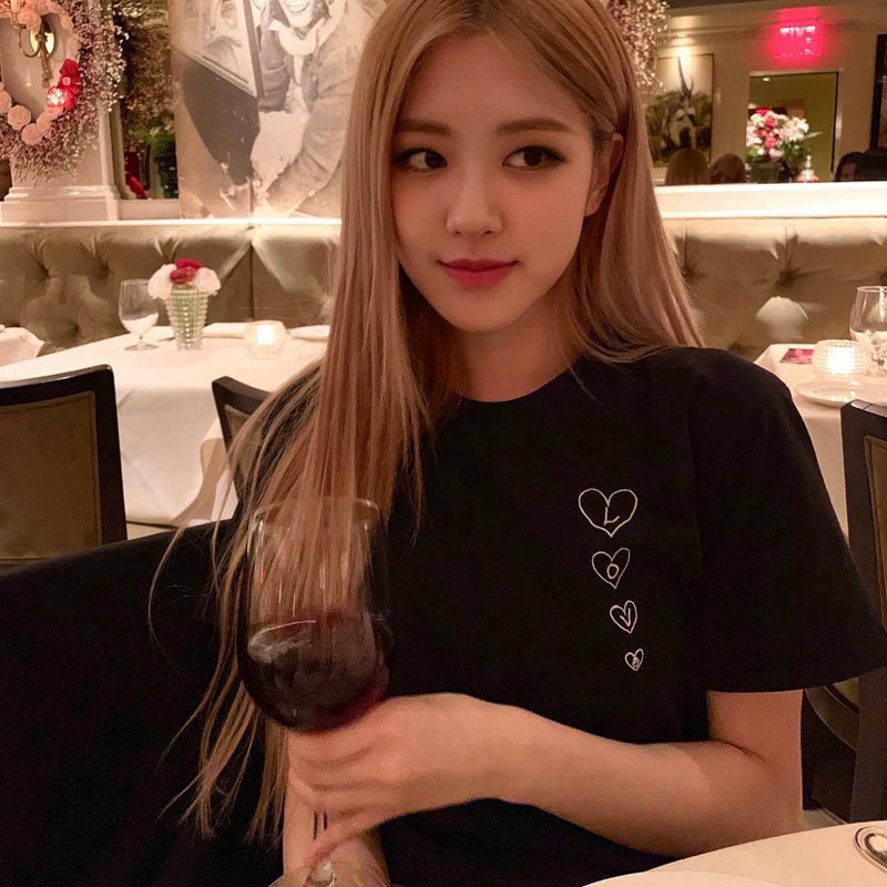 朴彩英 rose同款love字母刺绣短袖t恤女夏韩版宽松学生上衣ins潮