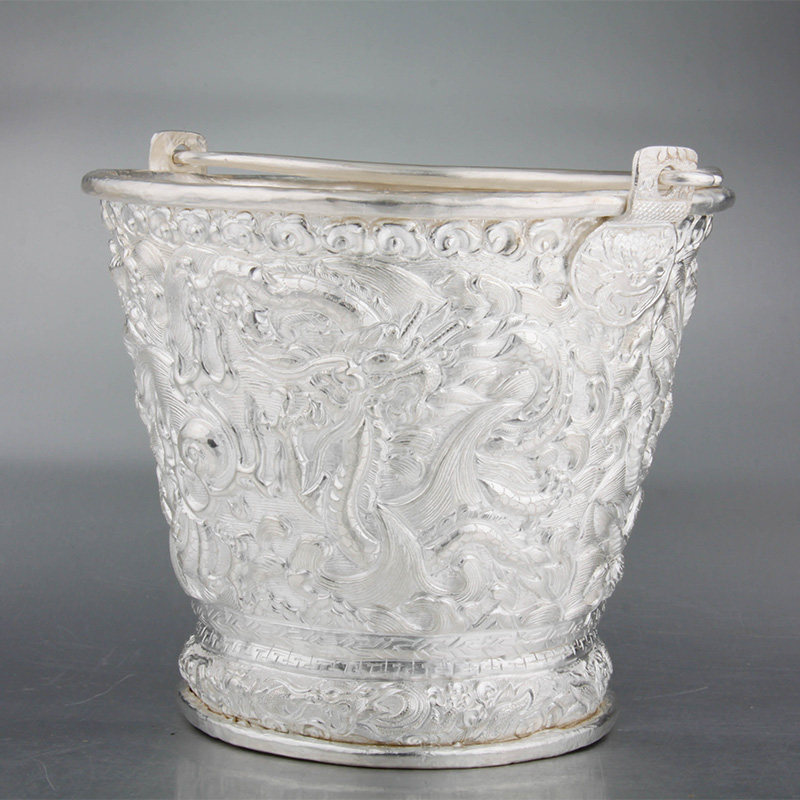 李金铭大师 非遗传承人纯手工银器银桶九龙系列之水桶