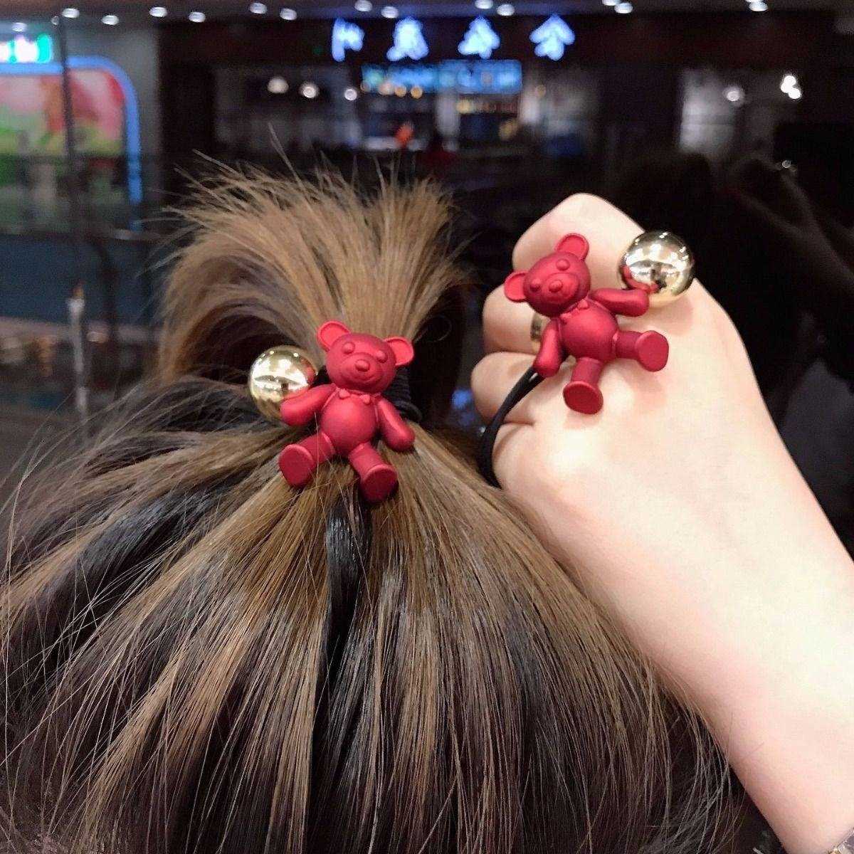 韩国磨砂红色小熊头绳可爱发圈少女儿童扎头发橡皮筋发饰头饰网红