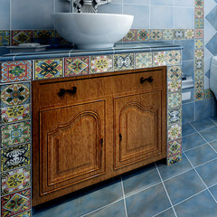 威利斯瓷砖仿古砖厨房卫生间花片 墙砖腰线地中海蓝色小花砖 100