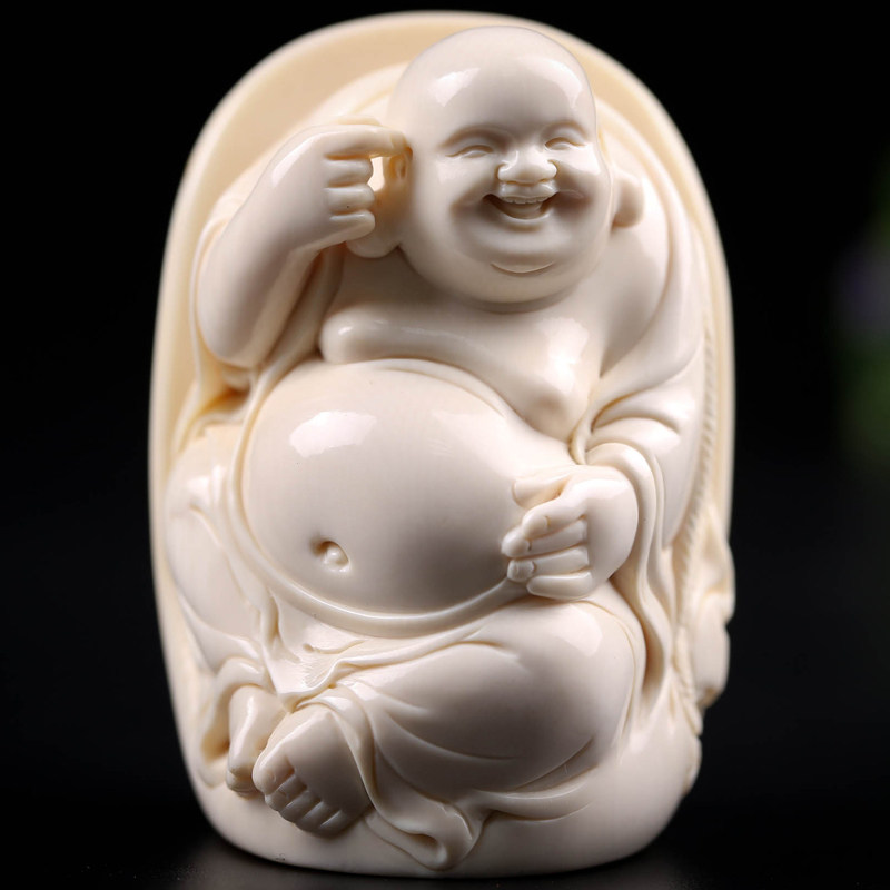 【义拍】 猛犸象牙笑佛摆件 哈笑连连 89.77g 佛法加持