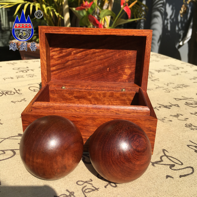 缘创艺实木质保健球红木手球盒缅甸花梨整木料老年手玩健身球包邮