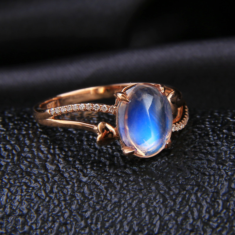 1.20ct天然月光石戒指 18k金镶嵌钻石 0098