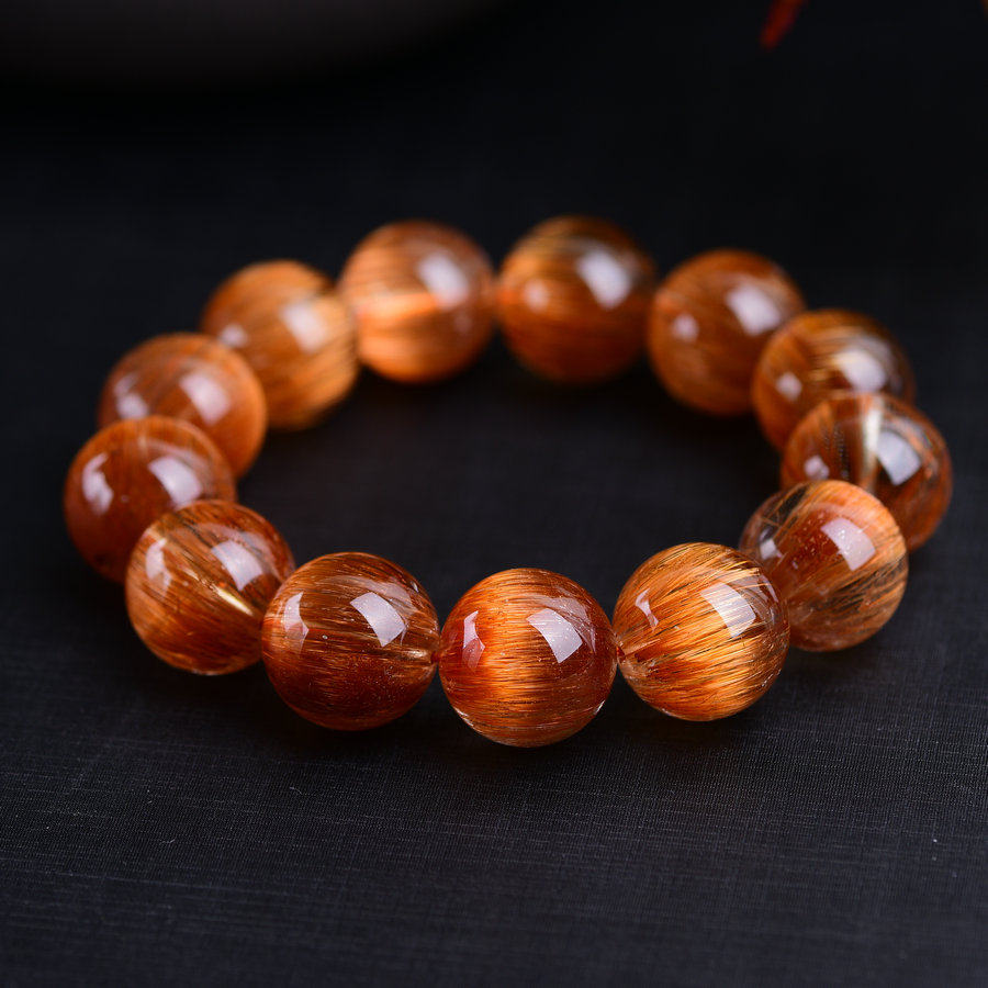 孤品收藏级 大极品天然铜发晶手链铜顺发钛晶19mm122.8克