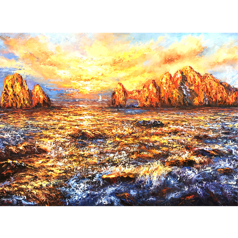 袁素艳《福光普耀金海》巨幅原创布面油画 精品孤品 著名画家