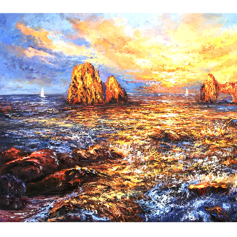 袁素艳《福光普耀金海》巨幅原创布面油画 精品孤品 著名画家