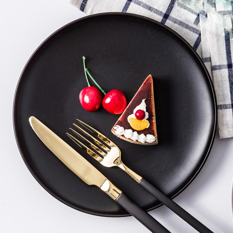 黑白日式餐具盘子牛排平盘陶瓷餐具菜盘大圆盘经典餐盘家用早餐盘