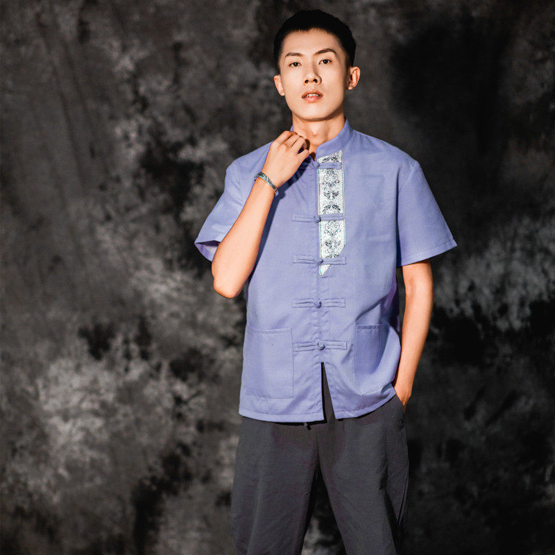 西双版纳傣族服装 男款傣式服装  禅意茶服 2021春季新款男装