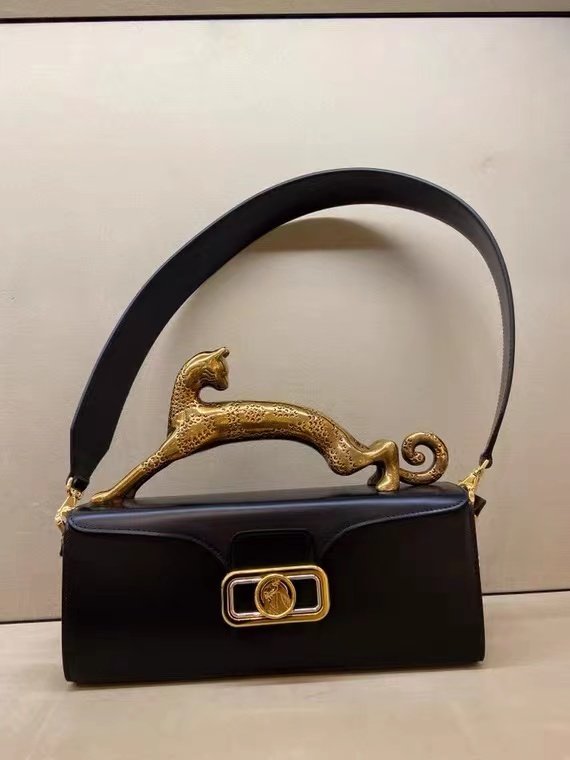 正品代购 lanvin浪凡 22新款 pencil cat 黑金猎豹手柄单肩手提包