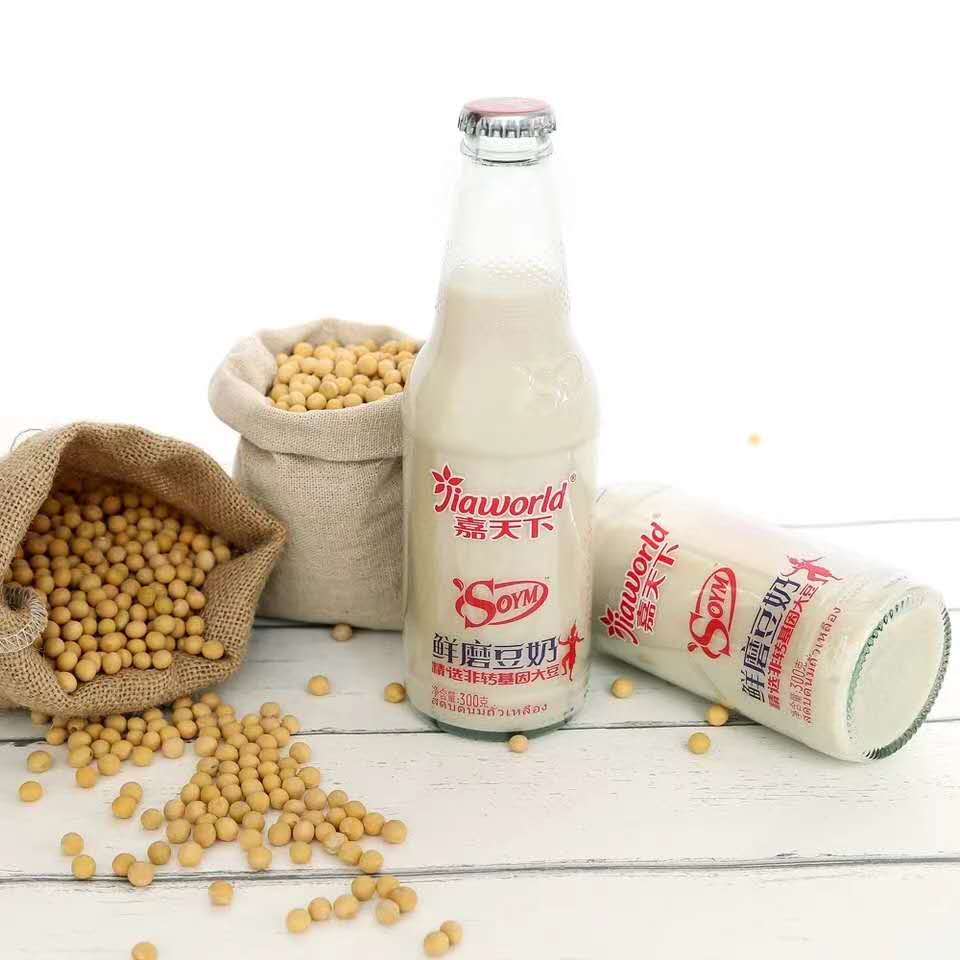 嘉天下鲜磨豆奶饮料 原味豆奶饮品300ml*24瓶玻璃瓶装1件包邮