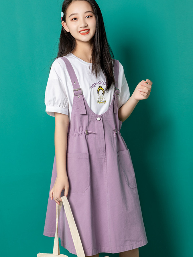 女童连衣裙夏装套装2021新款洋气夏季12大童女装女孩背带裙子15岁