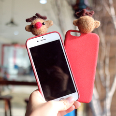 日韩创意6s圣诞麋鹿iPhone7手机壳绒面软壳苹果7plus可爱保护套女