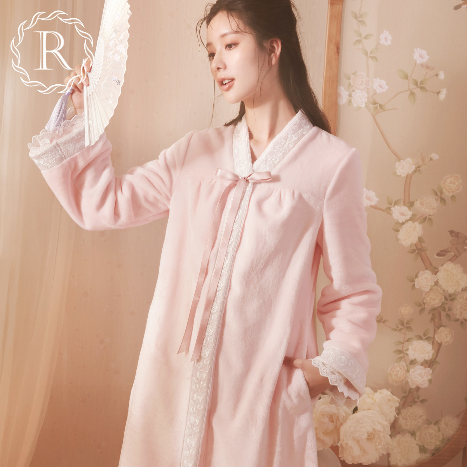 rosetree睡袍女冬季长款加厚珊瑚绒浴袍浴衣古风国风汉服长袍睡衣