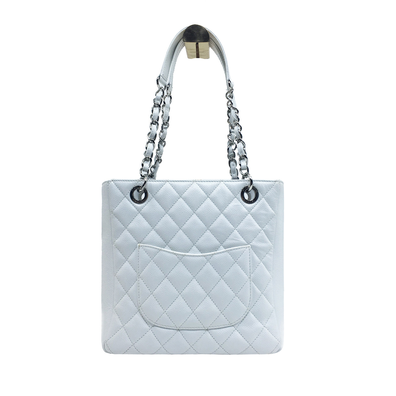 [9.5新]香奈儿chanel女士白色荔枝纹pst牛皮链条单肩包