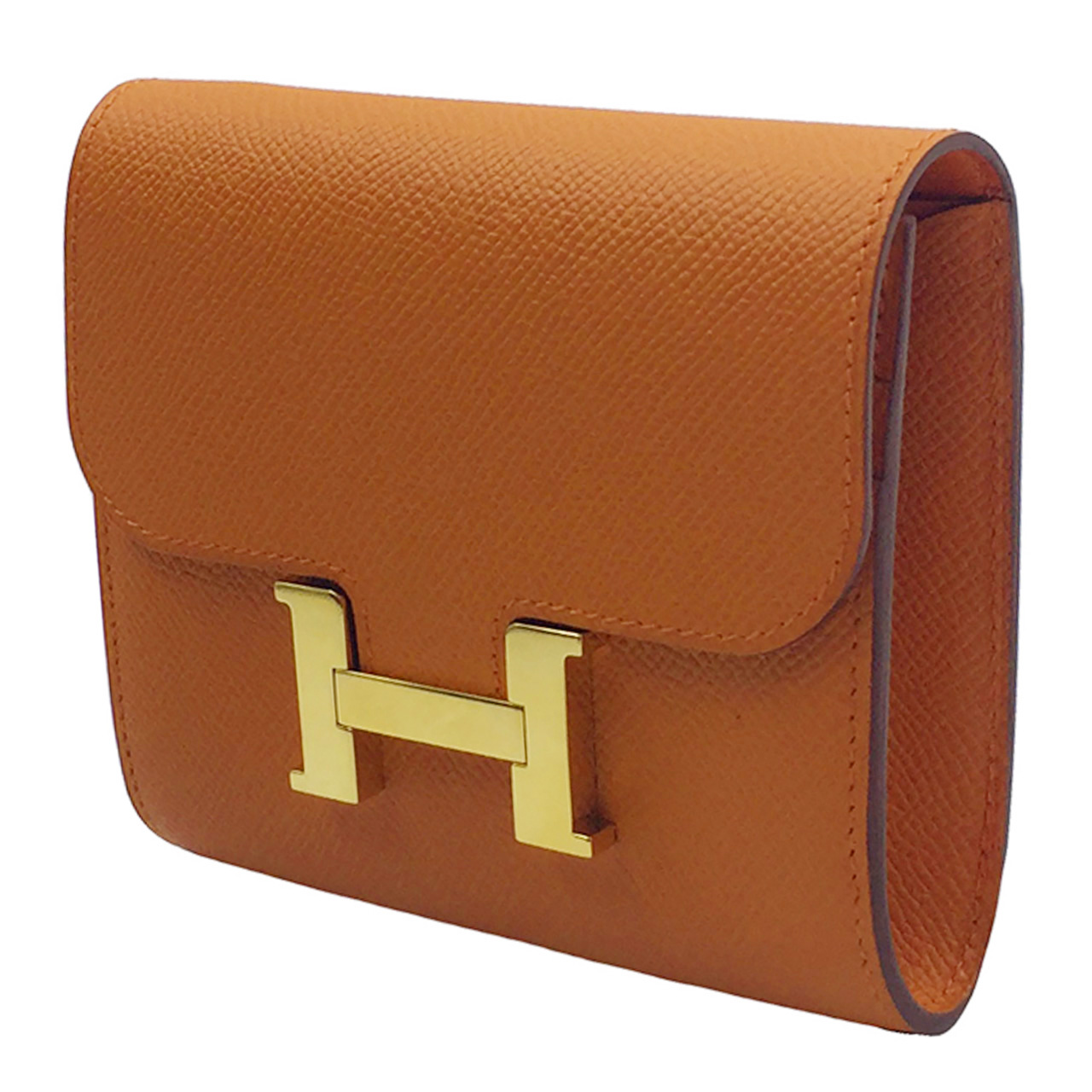 [9.5新]爱马仕hermes女士桔色康康h扣钱包