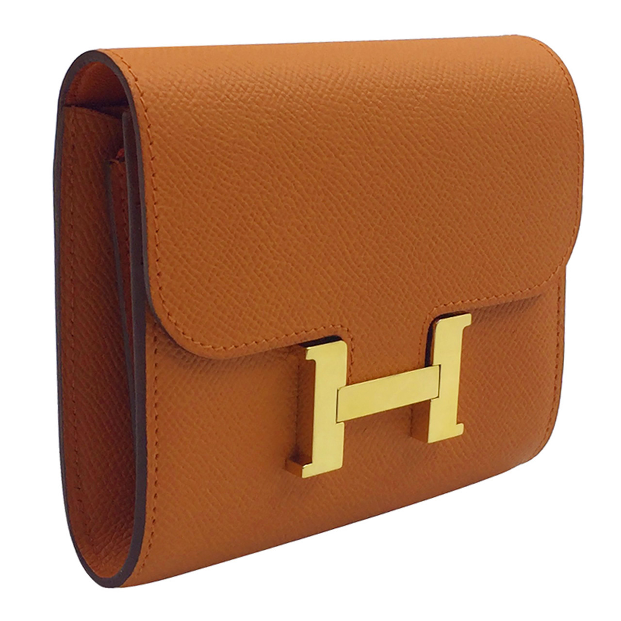 [9.5新]爱马仕hermes女士桔色康康h扣钱包