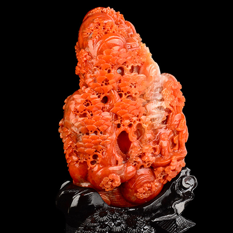 1037g 【净重】保山 柿子红 天然 南红玛瑙巧雕【深山访友】摆件