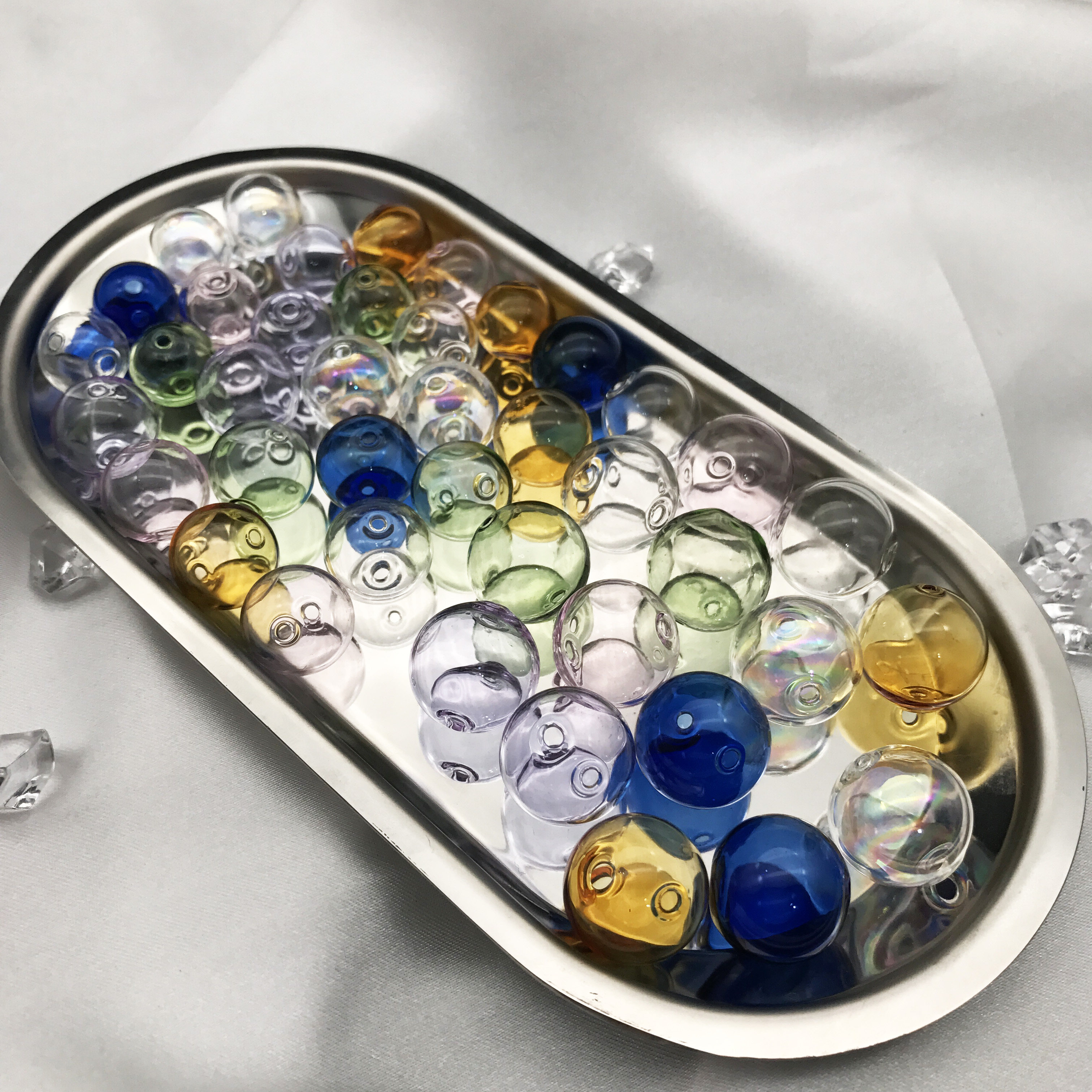 夏日肥皂泡泡 彩色透明空心玻璃珠 diy饰品配件耳环手工材料