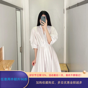 极简JNB江南风白色简约开衫显瘦复古法式连衣裙23夏新款通勤女装