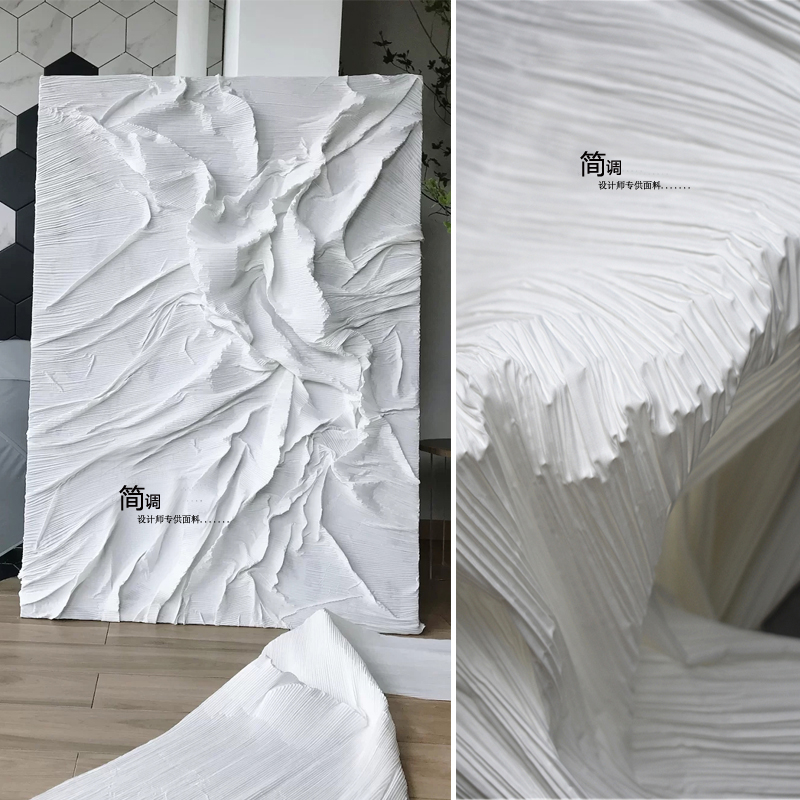 三宅一生褶皱布料装饰画立体白色百褶硬挺设计师服装