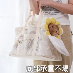 猫包手提猫咪外出便携夏季透气柔软猫包小型犬蕾丝精致宠物单肩包