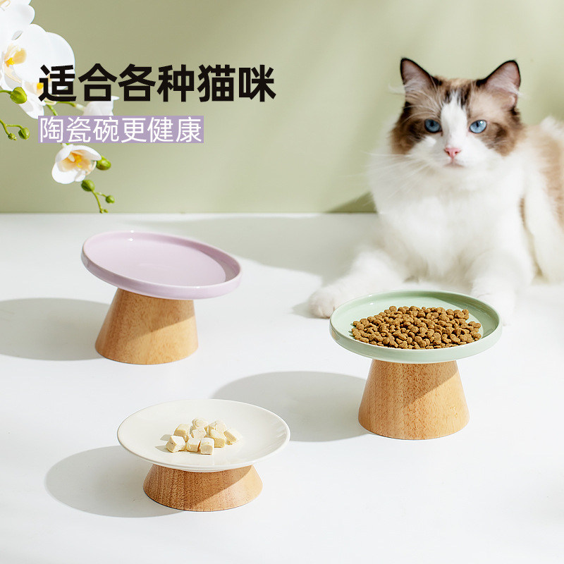 陶瓷猫碗高低脚防翻猫咪猫粮零食冻干