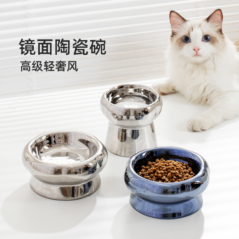 轻奢陶瓷猫碗高脚保护颈椎猫粮碗猫咪
