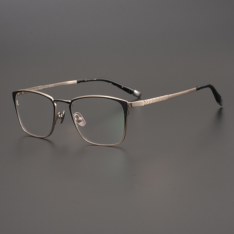 日本个性手工双色全框眼镜架男超轻纯钛商务近视大脸方框眼镜框
