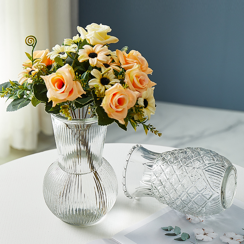 简约圆形宜家透明玻璃花瓶水养鲜花创