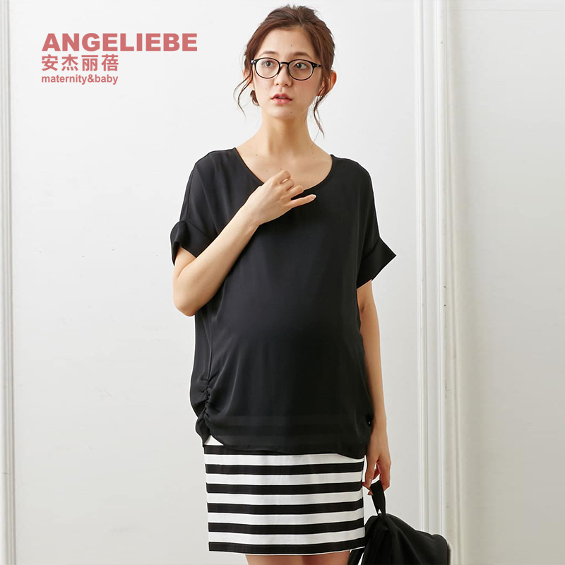 ANGELIEBE孕妇外出哺乳套装方便哺乳短袖短裙组合夏季新品