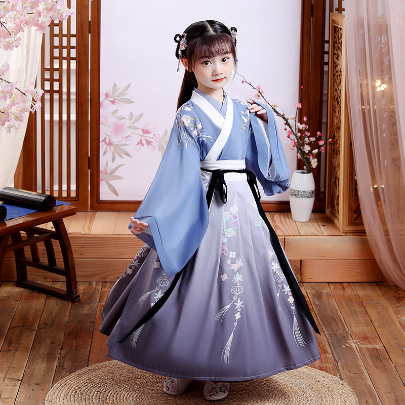 汉服女童玲珑兔刺绣齐腰童装超仙樱花小公主唐装襦裙中国风春秋款