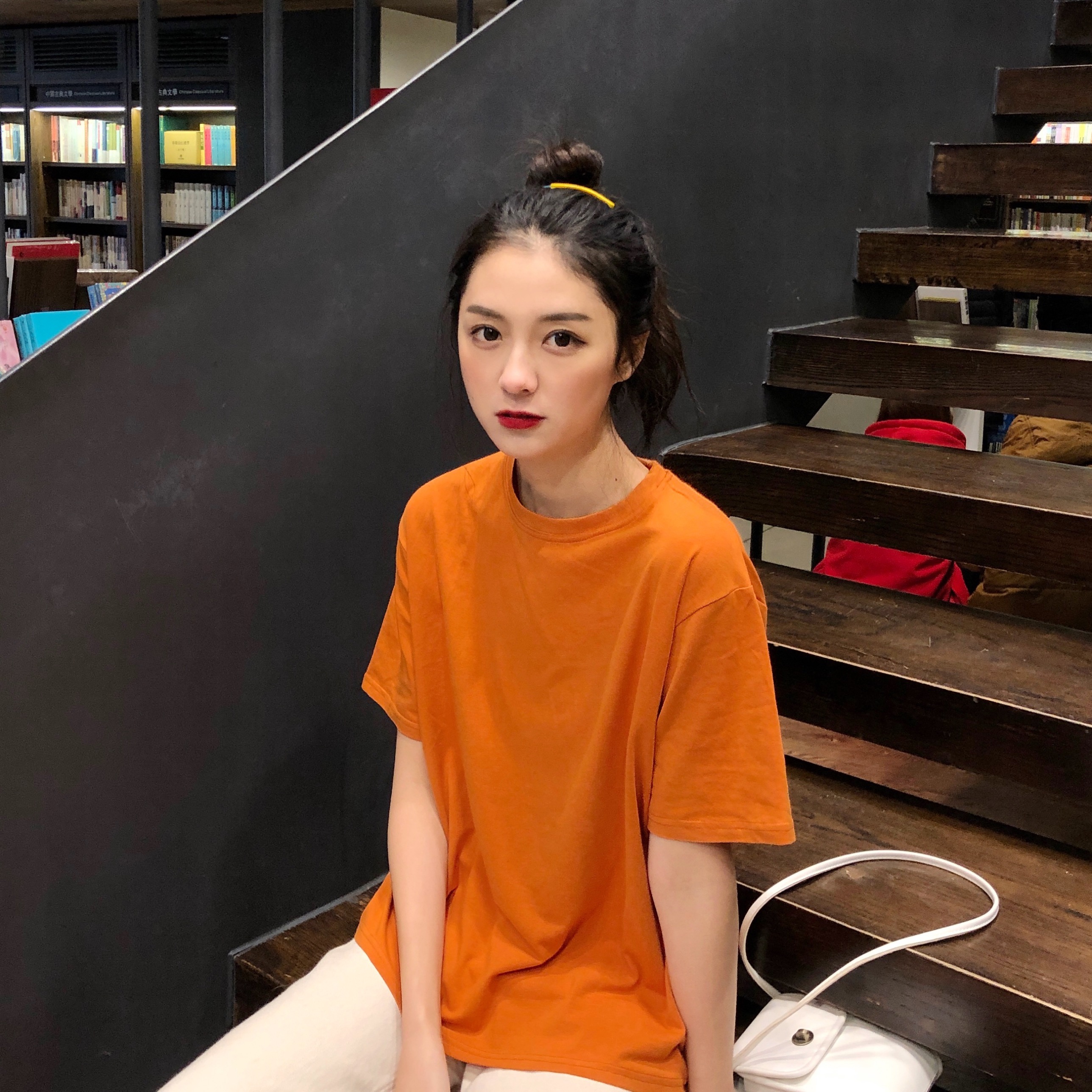 实拍实价韩系圆领纯色7色短袖宽松t恤上衣