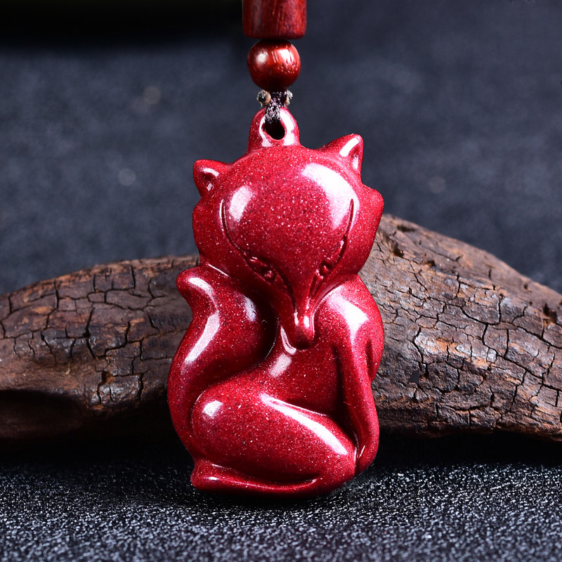 原矿紫金砂高含量朱砂小狐狸吊坠项坠项链本命年男女饰品礼物挂件