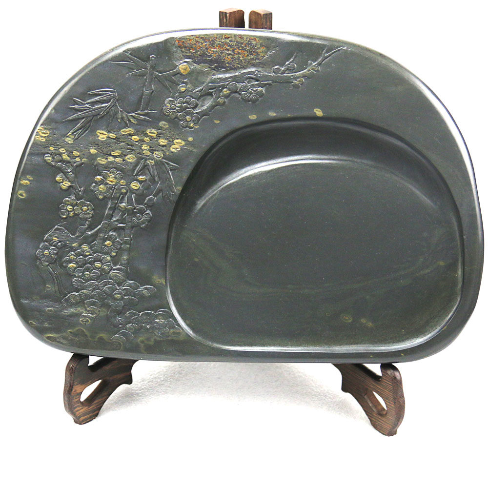 《松竹梅三友图》星子坑金星歙砚名师汪德镛精品