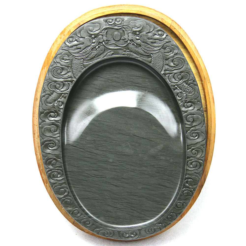 玉山坑罗纹《双龙戏珠纹饰素砚》精品安徽省工艺美术大师潘玉忠