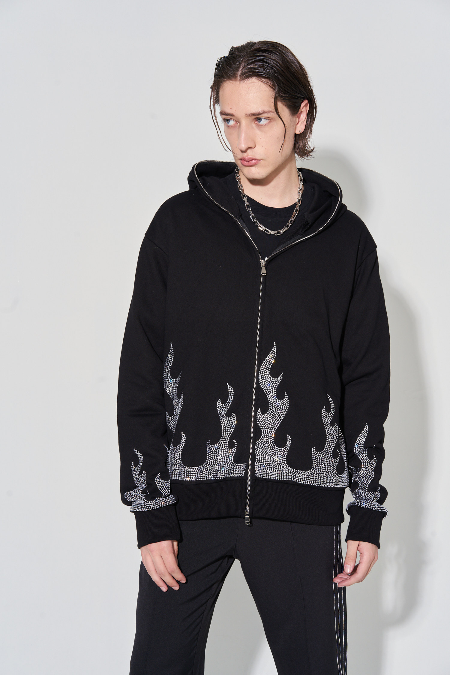 coldstone 21aw 水钻火焰卫衣烫钻帽衫开衫高街小众百搭夹克男女