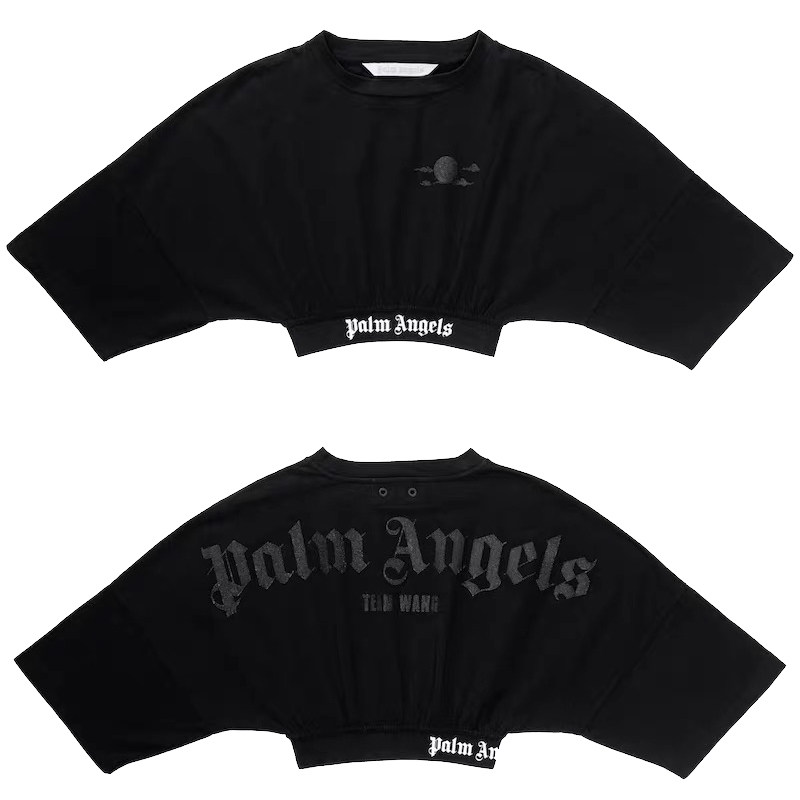 palm angels team wang背后字母印花蝙蝠袖宽松休闲短袖高腰女t恤