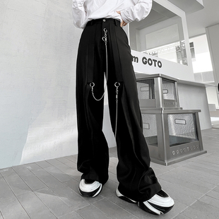 暗黑系高级感西裤男小众双链条装饰设计感韩版直筒阔腿长裤发型师