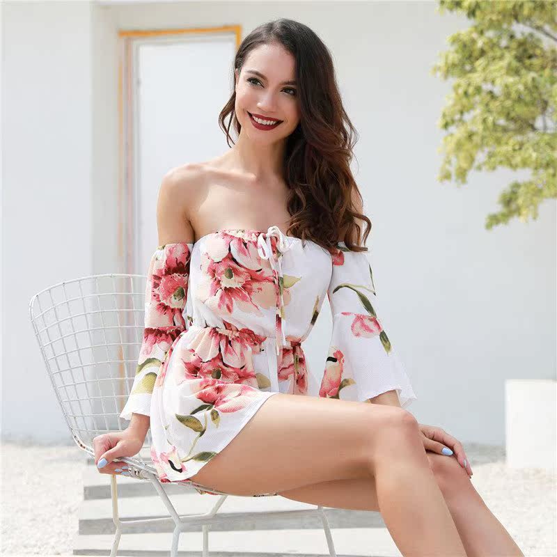 Plus szie one-shoulder printed short jumpsuit 印花连体裤短裤|msdalam kategori Butik wanita / wanita, seluar, seluar santai - dari Buy2taobao.com untuk memberikan perkhidmatan ejen Taobao profesional membeli
