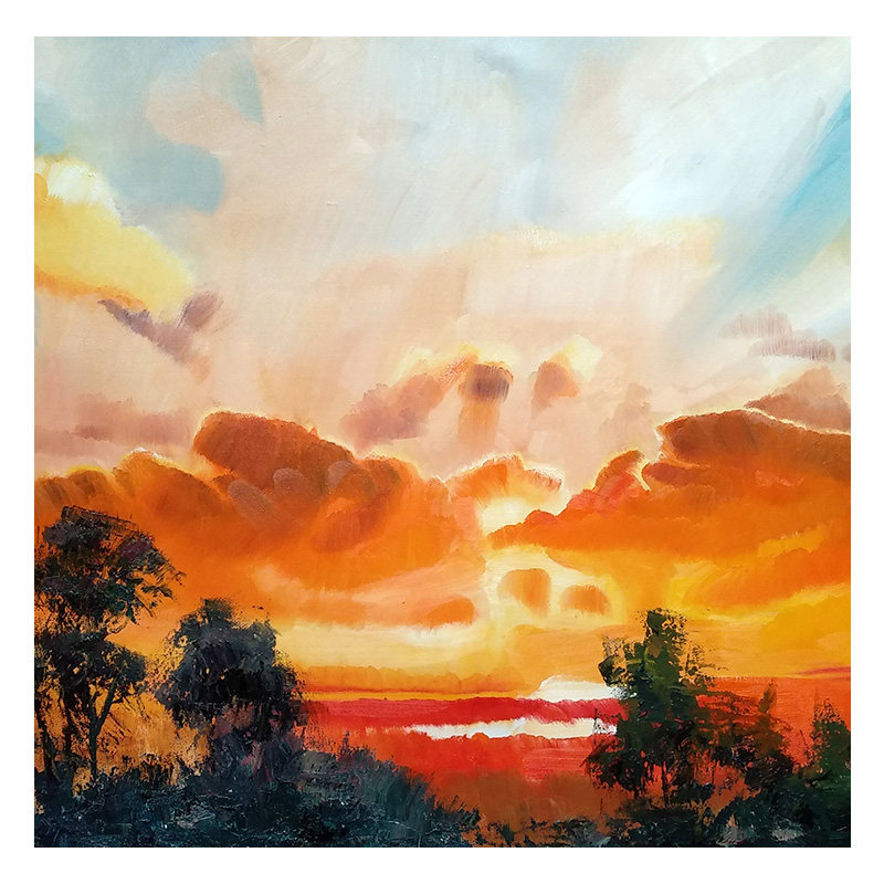 王唯《红霞映天》 布面油画