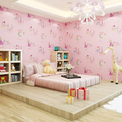 可爱儿童房无纺布壁纸芭蕾公主房卡通墙纸韩式粉红色卧室男孩女孩