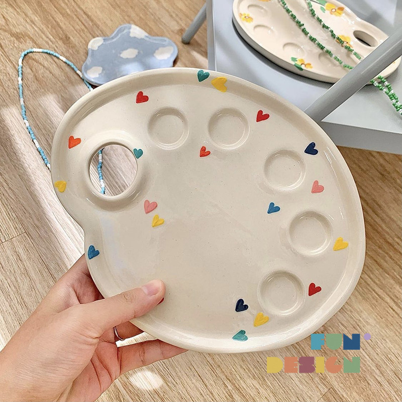 pottery.studio 手工陶瓷手绘彩虹爱心可爱调色盘 软萌