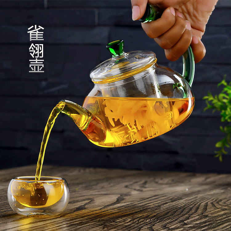 加厚玻璃茶壶带过滤耐热泡茶壶全玻璃茶具煮茶壶翠翎壶花茶壶