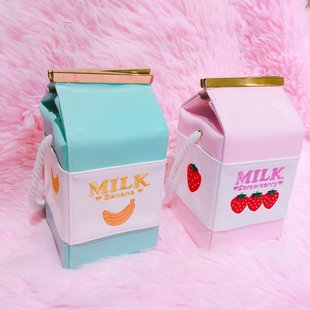 愛馬仕牛奶盒尺寸 日系學生韓版小清新牛奶盒小包包女盒子包香蕉草莓刺繡單肩斜挎包 愛馬仕牛奶包