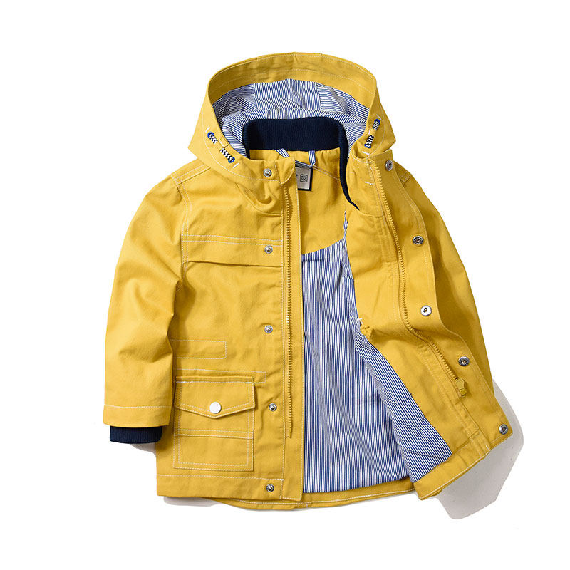 全棉~外贸童装高品质~男童夹克儿童宝宝中长款防风黄色外套风衣s