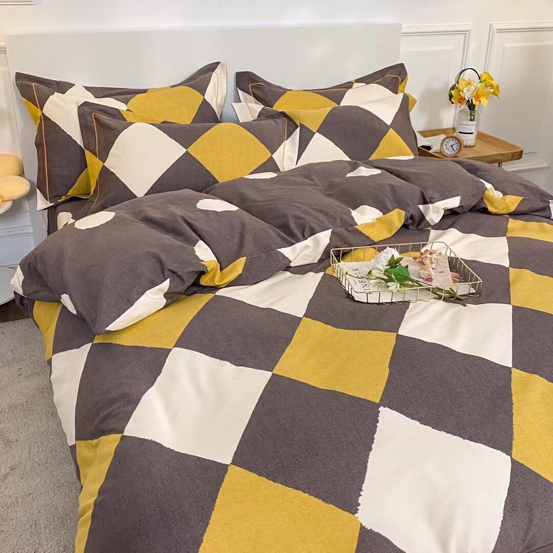 菱形格子纯棉磨毛床上四件套加厚全棉北欧简约时尚床单被套18m米