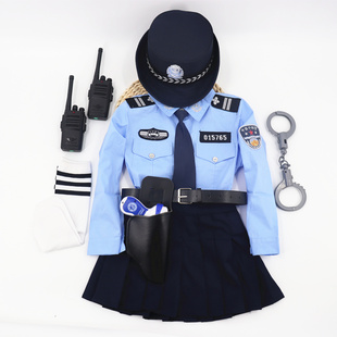 女童长袖小警察小交警百褶裙套装幼儿园角色扮演小公安万圣节礼物