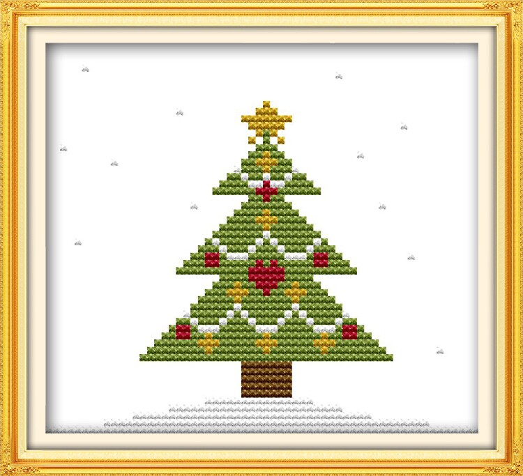 热销圣诞节树 迷你_新款圣诞节快乐棉线绣小型十字绣印花圣诞树迷你小