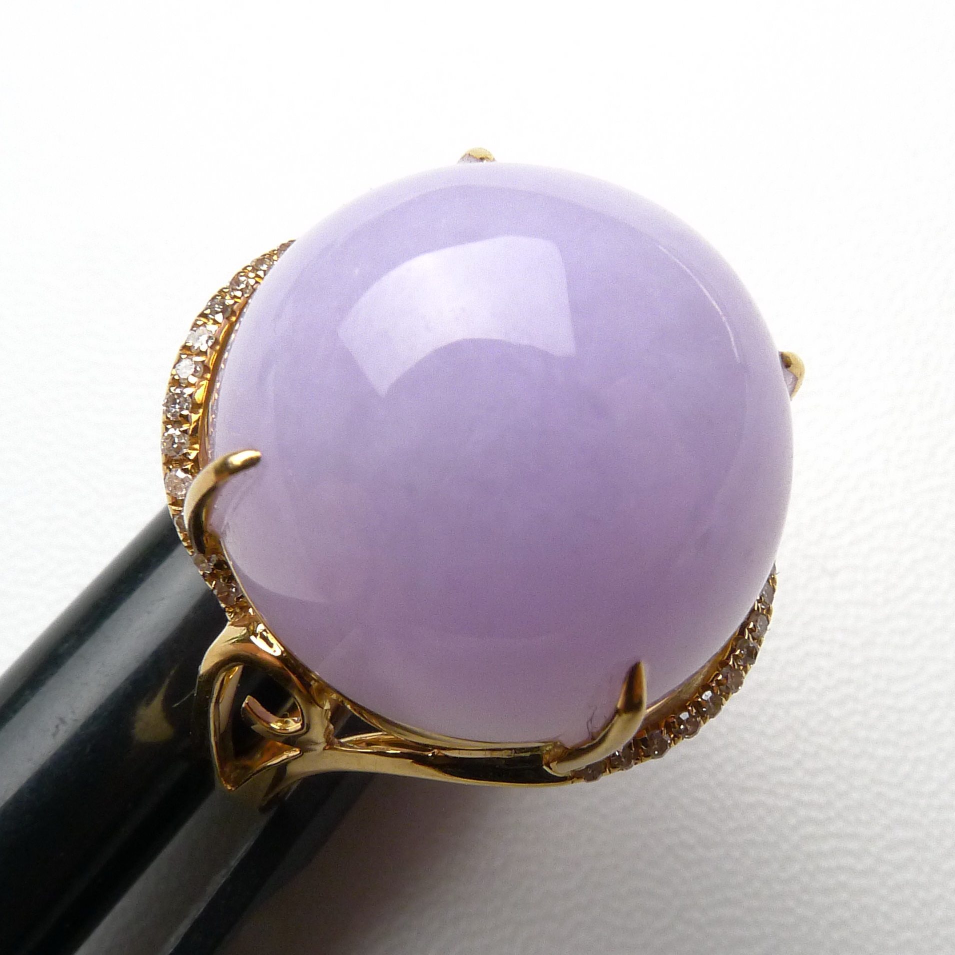 18k金伴钻冰糯种a货翡翠紫罗兰蛋形戒指7克